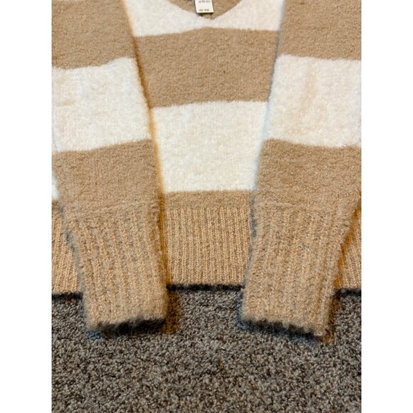 NEW Aerie Teddy Plush Oversized Boucle Wool-Blend Striped Neutral Sweater Cozy - Picture 8 of 10